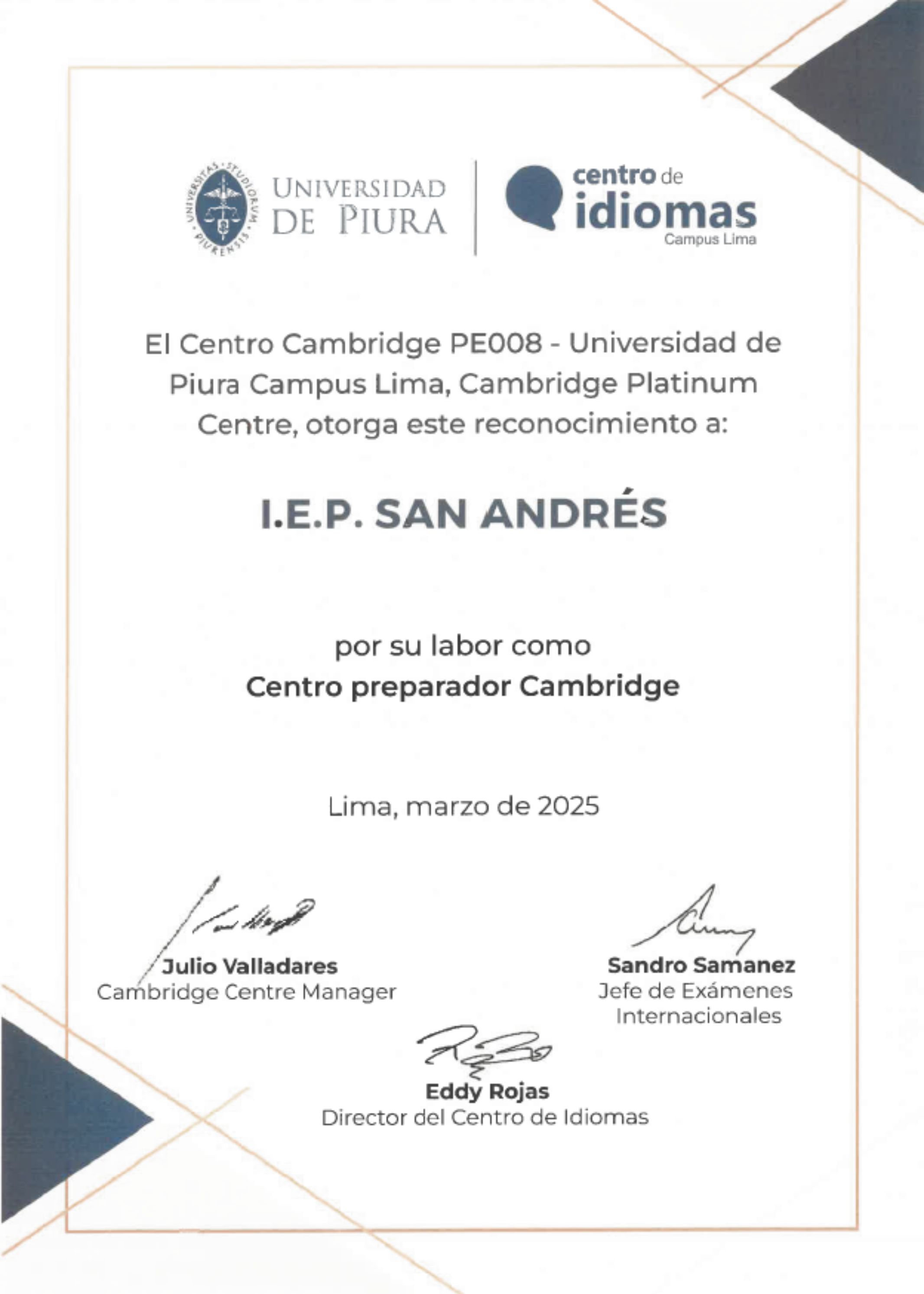 Certificado de reconococimiento cambridge